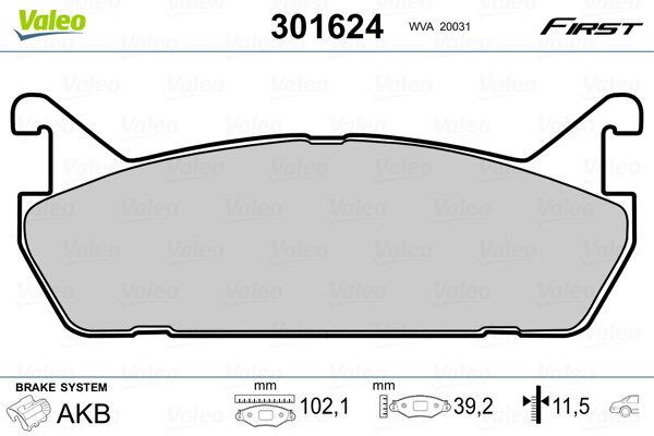 301624 VALEO Brake Pad Set, disc brake for DAIHATSU,MAZDA,SUZUKI