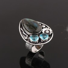 Natural Labradorite Gemstone Handmade Ring,925 Sterling Silver Ring Size- US 9