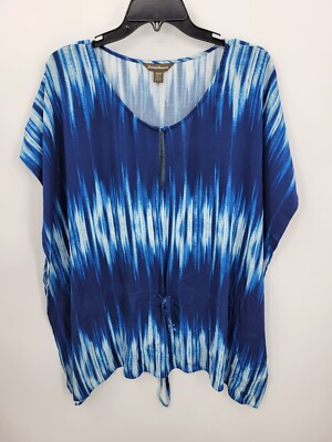Tommy Bahama Top Womens Medium Blue Petra Poncho Sleeve Kaftan Blouse Shirt