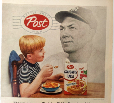 Bill Dickey Post Grape Nuts Flakes Cereal Vintage 1956 Ad Magazine Print
