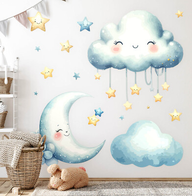 Aufkleber Sticker Wandaufkleber Kinderzimmer Pastel clouds with moon and stars