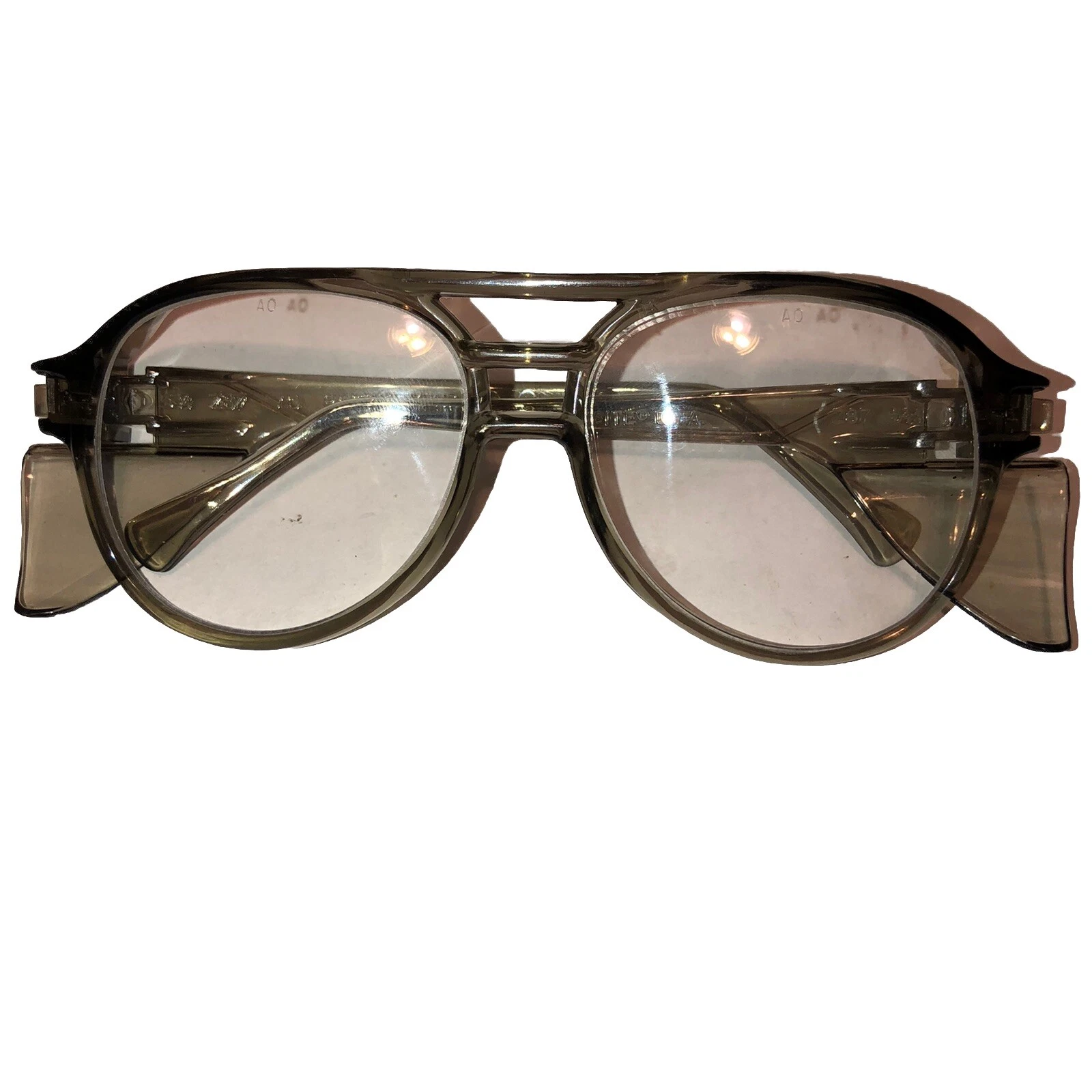 American Optical Glasses Safety AO Aerosite 5 3 4 Z87 Smoke Side Panels Etched