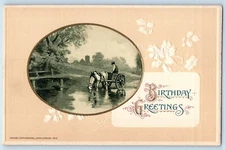 c1910's Birthday Greetings Horse Wagon Creek John Winsch Signed Artist Postcard