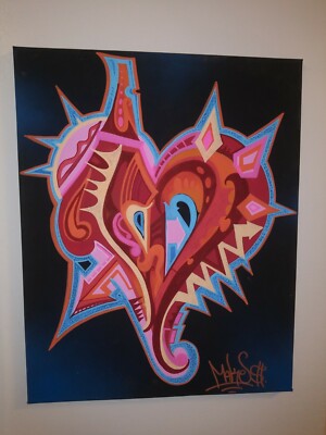 Heart Painting Urban Graffiti Style On Canvas - 16 x 20 Inches - Original 