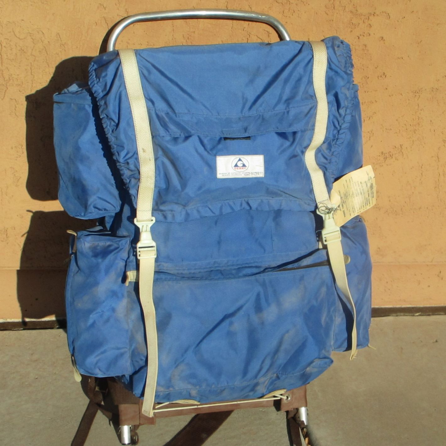 Gerry External Frame Backpack Blue Nylon Bag w Large Compartments