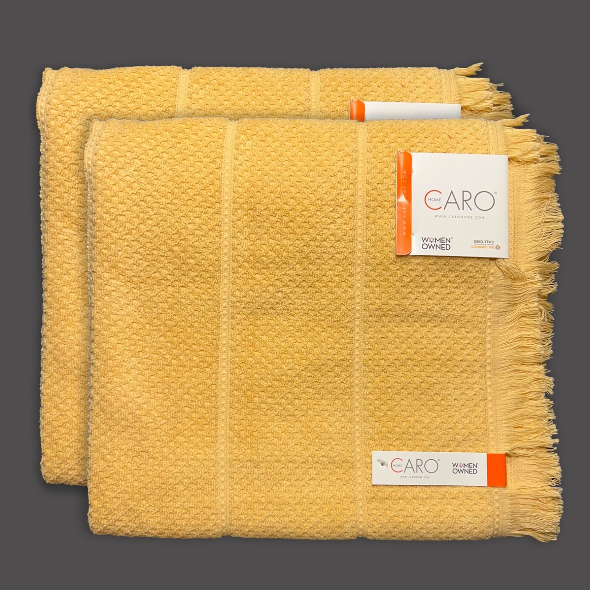 SET OF 2 New CARO HOME Texture Striped Bath Towels Fringe