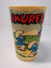 Vintage 1980 DEKA Plastic Smurfs Characters Plastic Cup 4 Inch Made In USA 80s