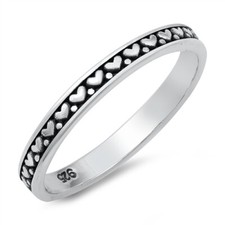 Sterling Silver Textured Hearts Eternity Band Ring - Free Gift Packaging