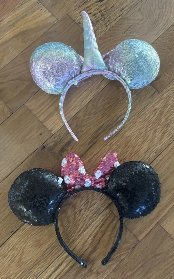 Lot 2 DISNEY Minnie Mouse Ears Headband Pastel Unicorn & Pink Bow - Image 2 of 4
