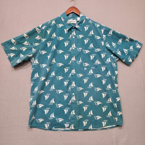 Impact Mens Green Button Up Short Sleeve Shirt with Sailboats Size 2XL