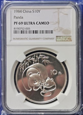 China Panda año 1984 27 g 900 sílaba PF.  NGC 69 RAAA