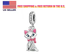 Cute Cat Charm For Bracelet, Animal Charm, S925 Sterling Silver Charm