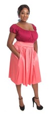 Pink Full Flare Skirt w Pockets Elastic Waist Size Small to 3X - Hey Viv