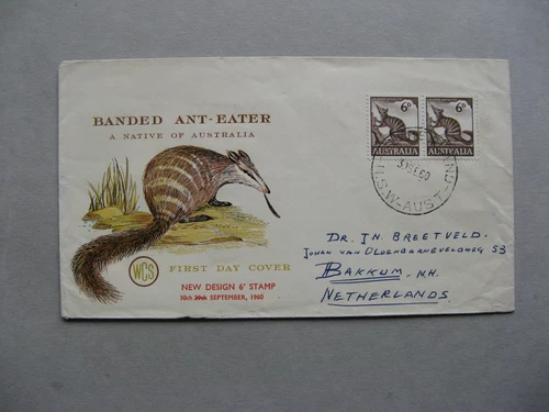 AUSTRALIA, cover FDC 1960, pair ant-eater 6d