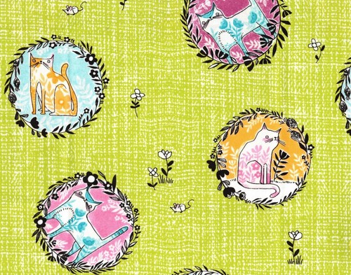 HERE KITTY KITTY - Verde Rosa Azul con Gatos, Cori Dantini for Free Spirit, PORTE - Imagen 2 de 2