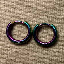 RAINBOW HOOP EARRINGS, Stainless Steel - 1 Pair, 12mm outer/8mm, 2mm wide - 1