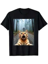 1pc Men'S Funny Cat Selfie & Sasquatch Graphic Tee, 100% Cotton Crew Neck T-Shir