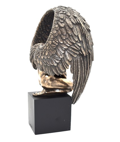 Winged Nude Male Angel Sitting on Plinth Bronze Finish Statue Sculpture Figure - Picture 4 of 5