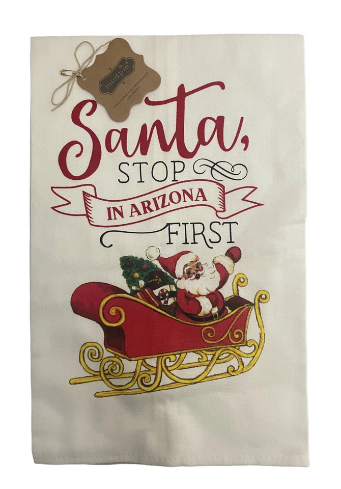 Toalha de Cozinha de Natal Vintage por State From Mud Pie 28" X 21" Algodão NOVO Papai Noel - Imagem 2 de 4