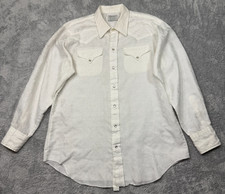 Vintage 70s H Bar C Ranchwear Men 17 35 White Jacquard Pearl Snap Western Shirt