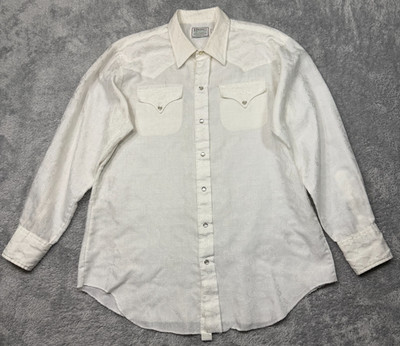 Vintage 70s H Bar C Ranchwear Men 17 35 White Jacquard Pearl Snap Western Shirt