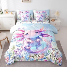 Boys Girls Cute Axolotl Comforter Set with Sheets Full Size, Ocean Sealife 7 ...