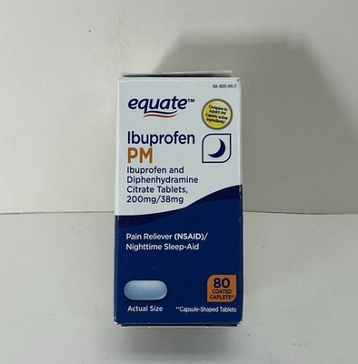 Equate Ibuprofen PM Sleep Support and Pain Reliever Caplets, 80 Count