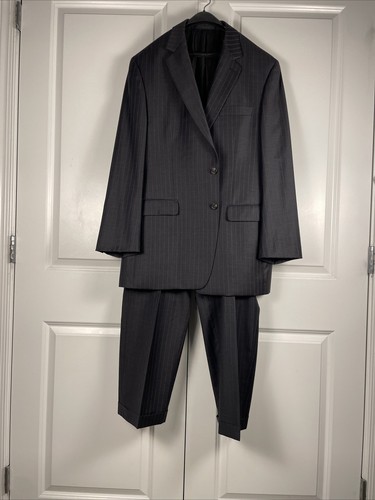 Ralph Lauren 44L | 38x32 Gray Wool Pinstripe 2Pc Suit Pleated Cuffed Pants - Picture 10 of 10