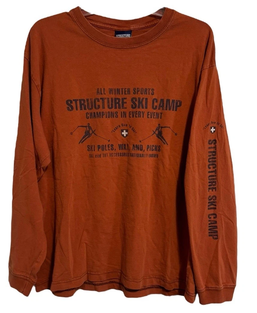 Vintage 90s Y2K STRUCTURE Ski Camp Long Sleeve Tshirt Sz XL Made In USA