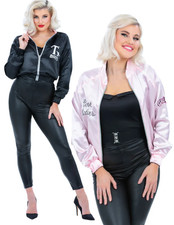 Grease Pink Ladies Jacket Reversible Pink Or Black T Bird Fancy Dress