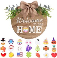 Interchangeable Welcome Home Sign, Seasonal Front Porch Door Decor With Brown