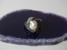 Stunning Vintage Sterling Silver 925 Baroque Pearl Ring  Size 4.5  2.85g