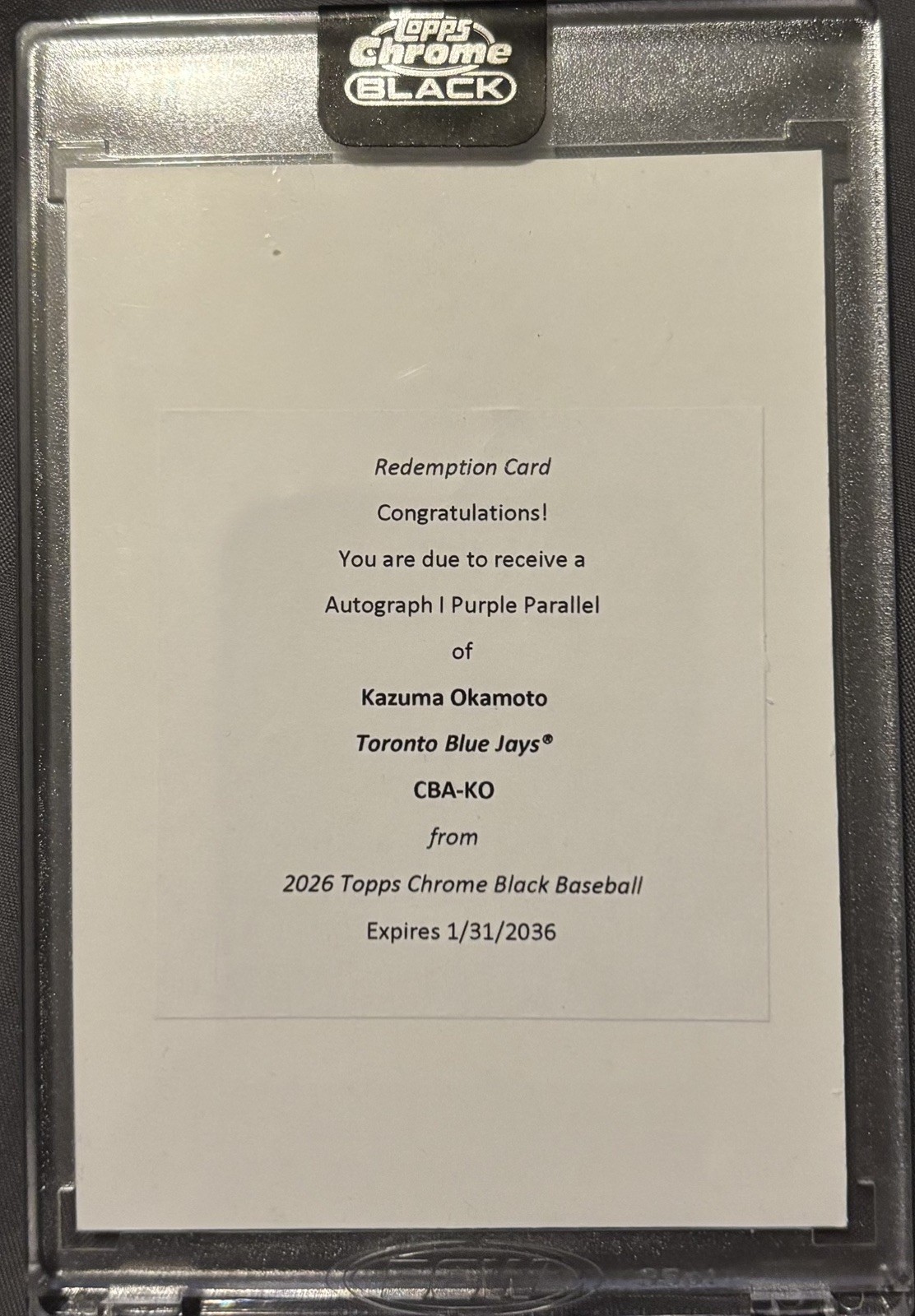 2026 Topps Chrome Black KAZUMA OKAMOTO Purple /75 Autograph Redemption #CBA-KO