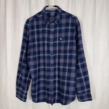 Izod Long Sleeve Men's Flannel Shirt Sz Large Blue Plaid