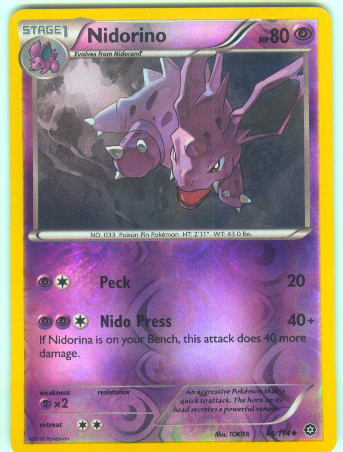 Nidorino Reverse Holo Uncommon XY - Steam Siege 44/114 LP