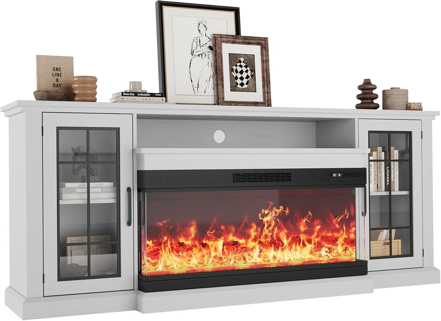 74"  Electric Fireplace TV Cabinet Entertainment Center with 40" Electric Heater