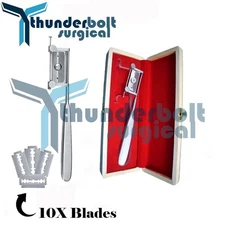 Silver Skin Graft Knife Handle Dermatome with 10 PCS Blade Surgical Instruments