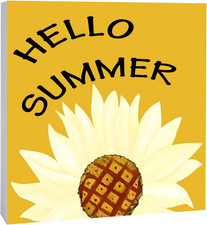 Summer Decorations for Home, Hello Summer Sunflower Wooden Box Sign 6 X 6'', Far