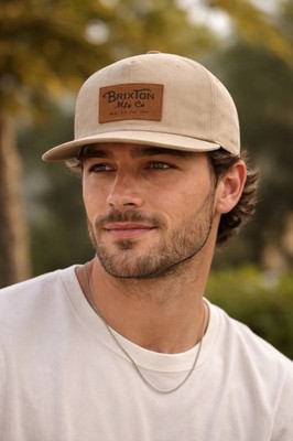 Brixton Snapback Hat Mens One Size Beige Grade MP Snapback Cotton Logo Cap NWT