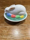 Vintage Westmoreland Oval Painted Milk Glass Nesting Bunny Rabbit Candy Dish