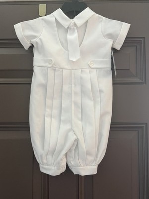 Little Things Mean A Lot Baby Boys White Romper Tie Hat Wedding Christening  18m