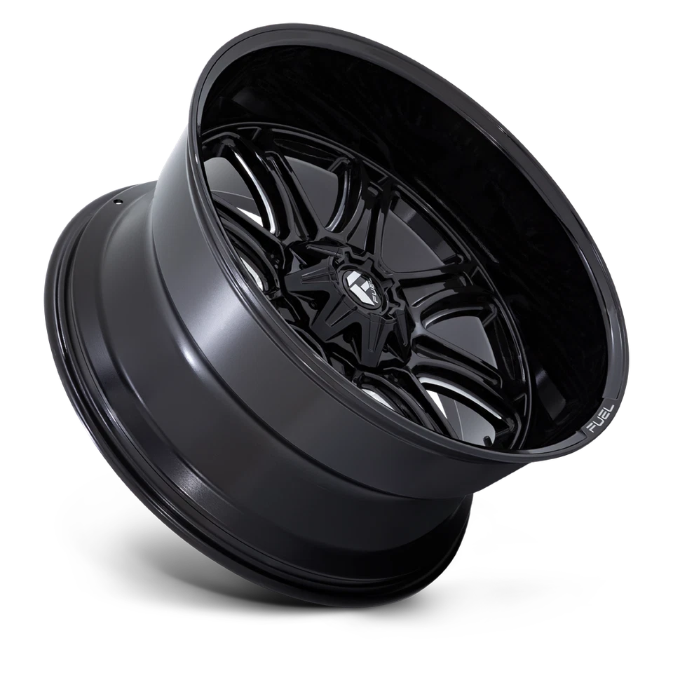 Rueda de 22" Fuel Darkstar 22x9 8x6,5 1 mm negra brillante fresada para Chevy GMC Ram Ford Foto 3 de 4