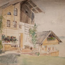 Berghütte Haus Süddeutschland Bodensee? Hesse Nachlass Original Aquarell
