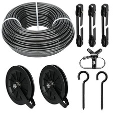 Outdoor Clothesline Kit, Black Clothes Line Pulley Kit Heavy Duty 150FT Black