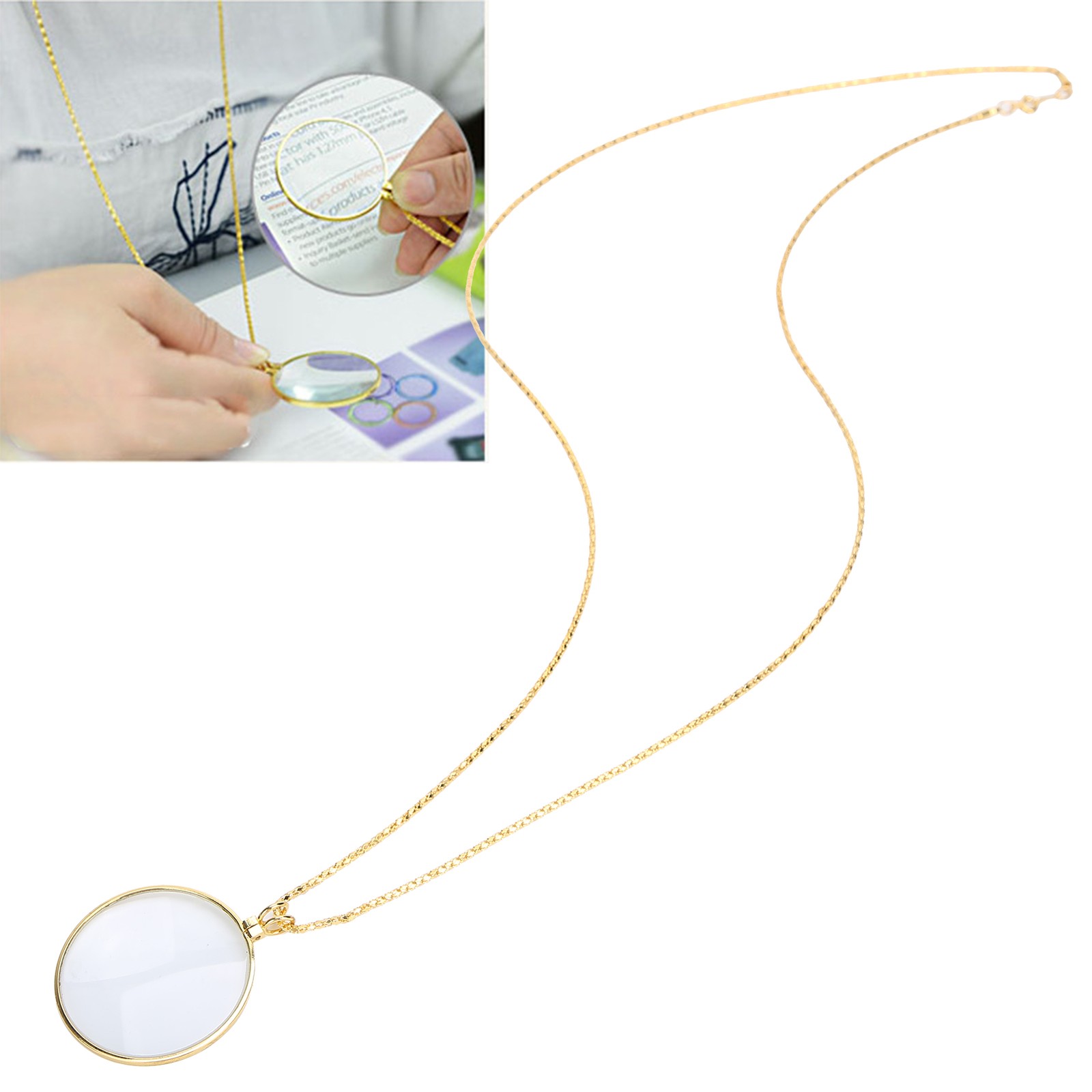 5X Alloy Necklace Magnifying Glass Portable Reading Pendant Magnifier With