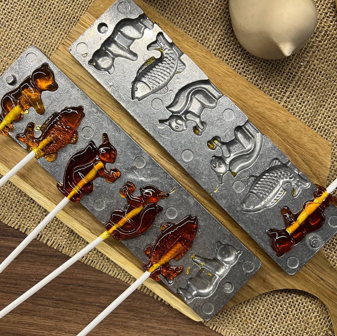 Metal Candy Mold Bear Fish Squirrel 6 Cavities Lollipop Chocolate