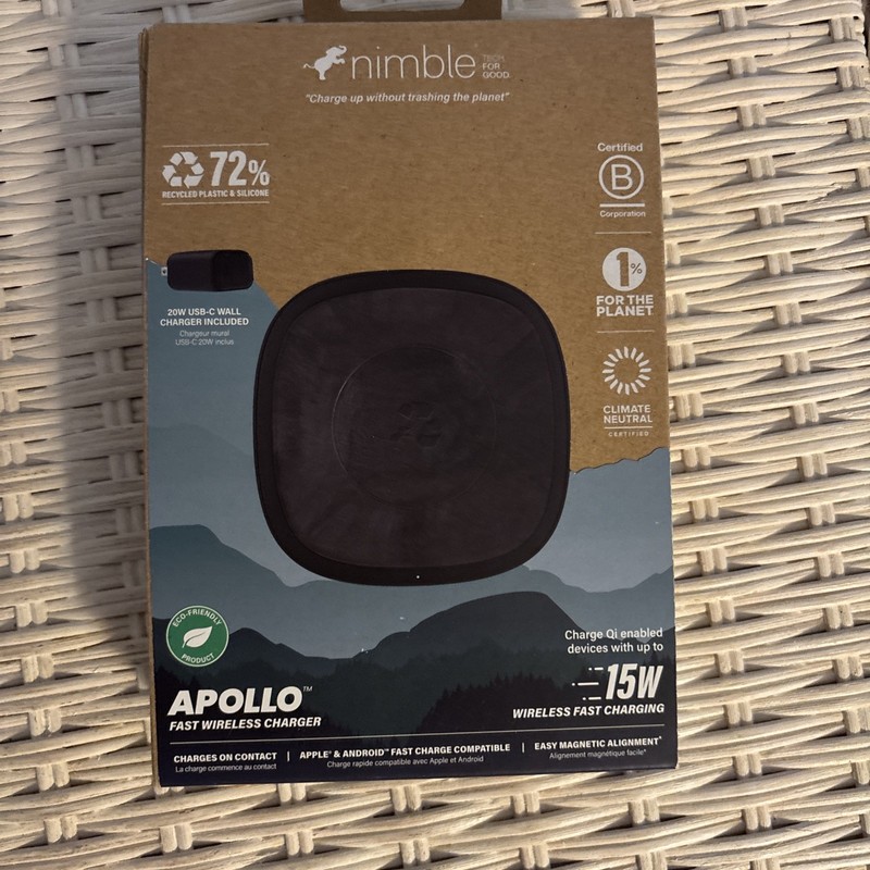 Nimble Apollo 15W Fast Wireless Charger- Black - includes WALL ADAPTER