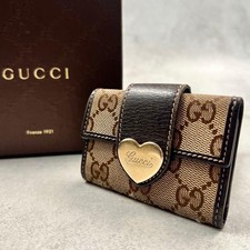 Gucci GG Canvas Heart 6 Key Holder Brown Monogram Women Key Case Italy 8818