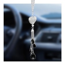 Bling Rearview Mirror Ornament, Crystal Rinestones Car Interior Heart Black