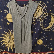 Better Vibe Gray Ribbed Knit Short Sleeve Tie Bodycon Dress V-Neck Size XL